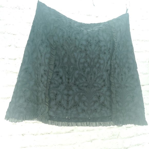 Pinko Womens Blue Black Floral Comfort Back Zip Ruffle A Line Skirt Size 8 - Picture 1 of 13